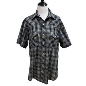 Wrangler Men's M Medium Western Button Down Shirt Short Sleeve Cowboy Pearl Snap